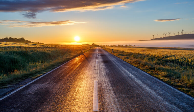 Beautiful view of a road at sunrise in the early morning
